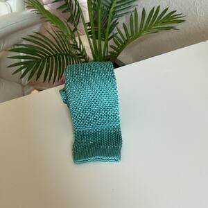 Vintage The Tie Bar 100% Silk Knit Skinny Tie Teal Blue